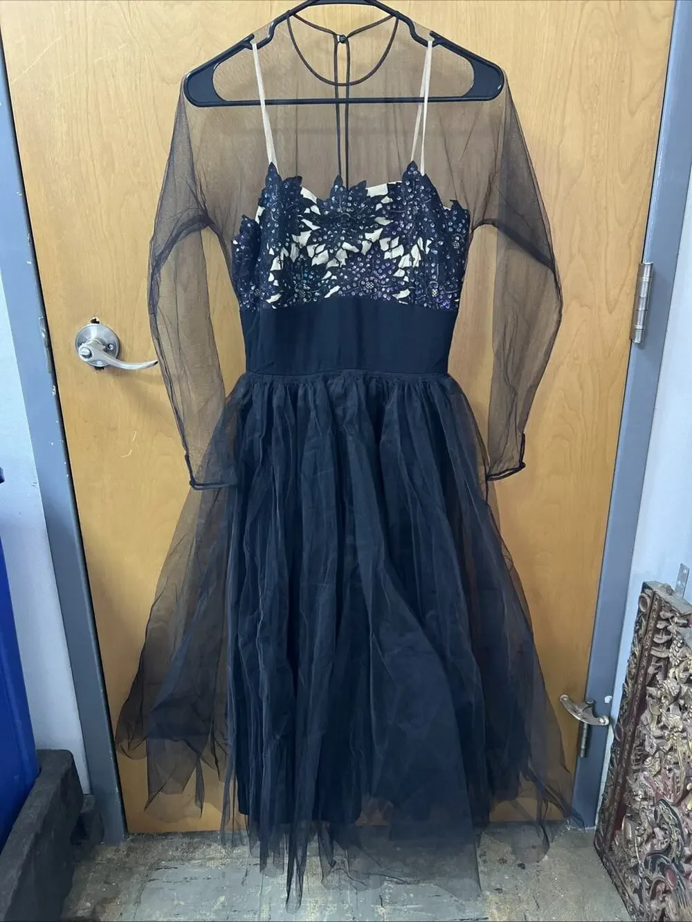 1940’s BENHAM Original Mesh Sleeve Sequined Bodice Evening or Cocktail Dress